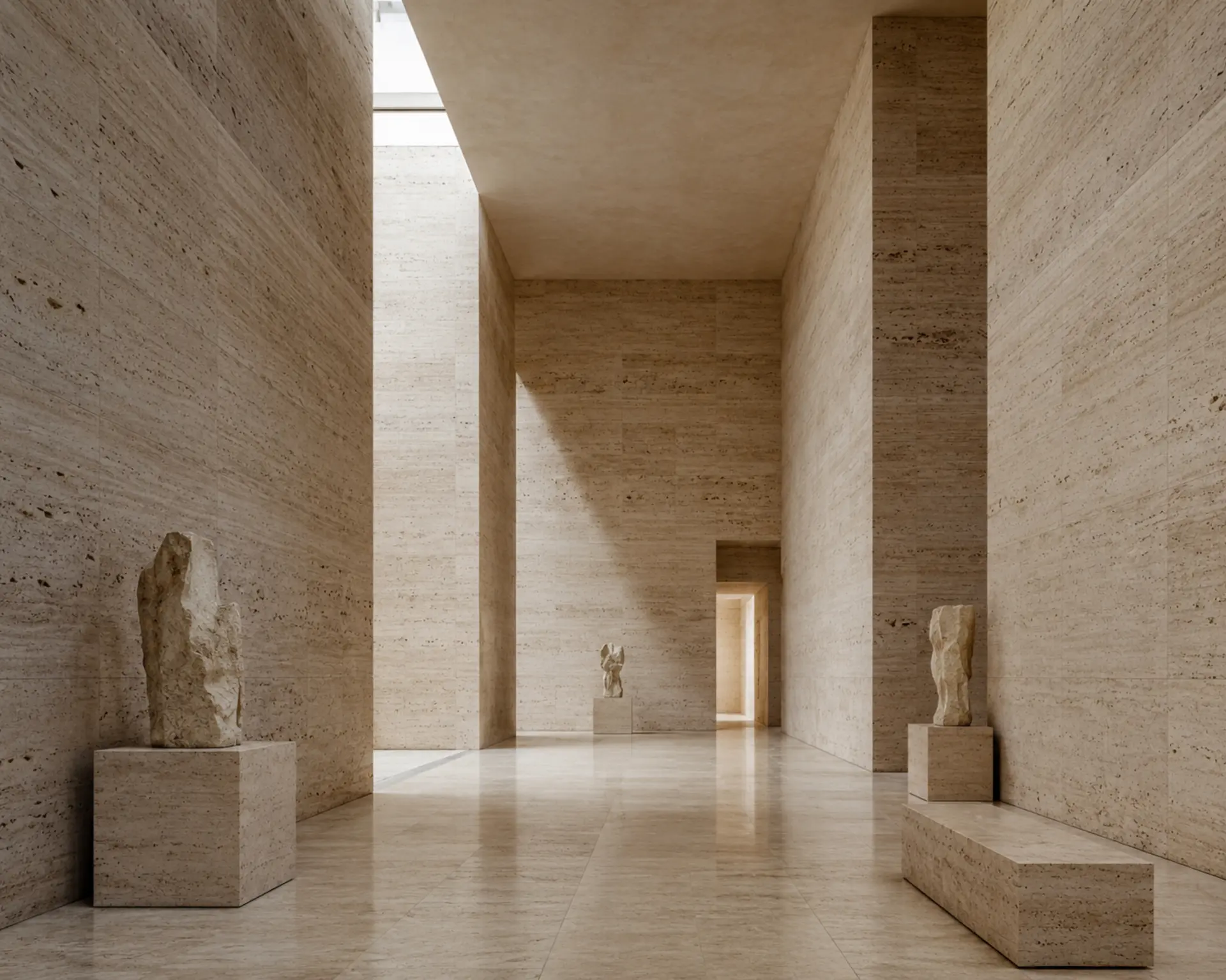 Monumental travertine gallery in natural light